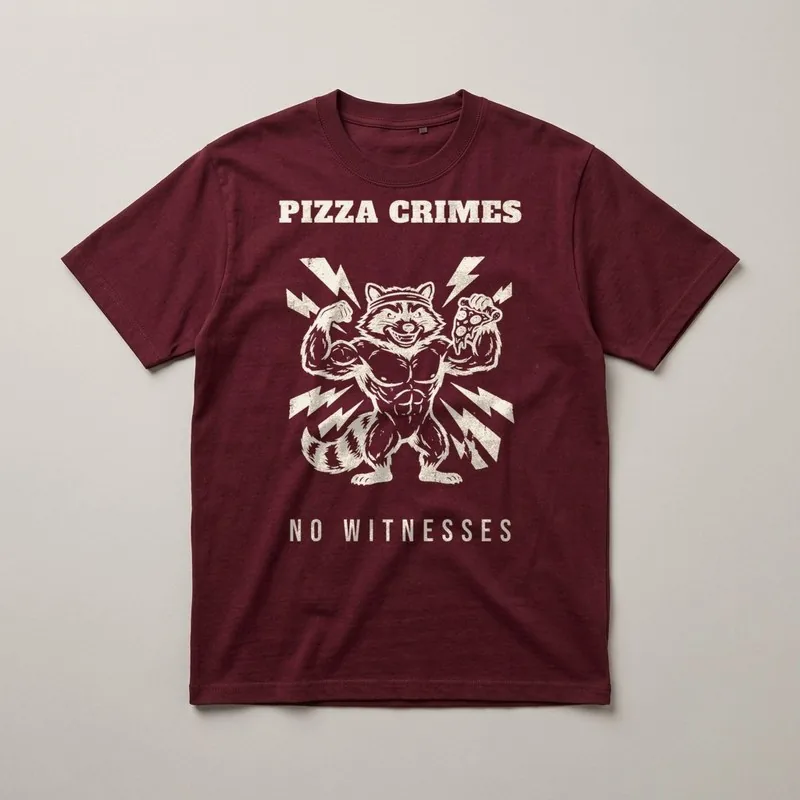 Pizza Crimes in Deep Maroon, flat lay front view