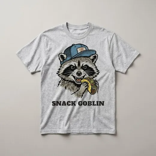 Snack Goblin &ndash; Heather Grey heavyweight cotton t-shirt, flat lay